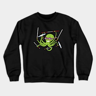 Cute Funny Kraken Ninja Multi-Tasking Monster Cartoon Crewneck Sweatshirt